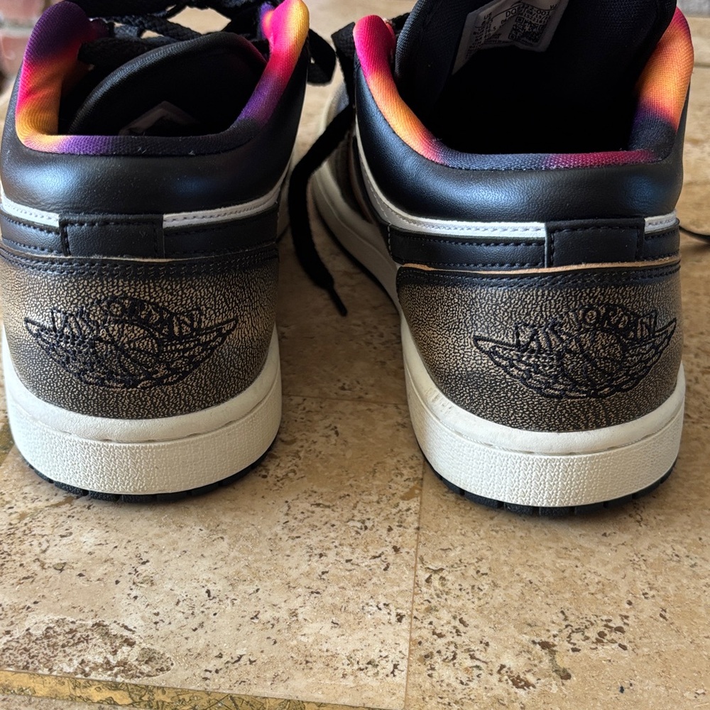 Nike Air Jordan Low Top Sneakers Black White with Sunset Gradient - Picture 5 of 5